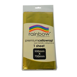 Rainbow Metallic Cellophane 500mm x 750mm Gold Pack of 25